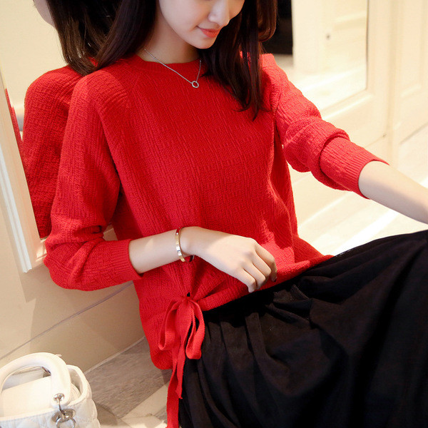 Modern női pulóver szalaggal, több színben