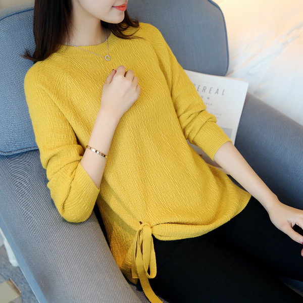 Modern női pulóver szalaggal, több színben