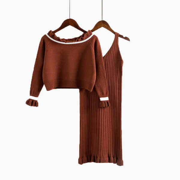 ΝΕΟ γυναικείο πλεκτό σετ  μπλούζα + φόρεμα  - τρία χρώματα