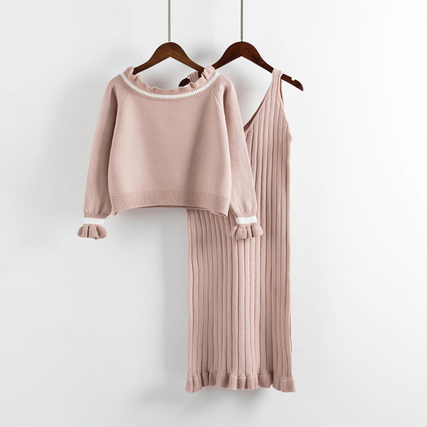 ΝΕΟ γυναικείο πλεκτό σετ  μπλούζα + φόρεμα  - τρία χρώματα