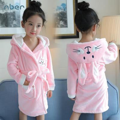 Children`s bathrobe with embroidery and 3D element in pink