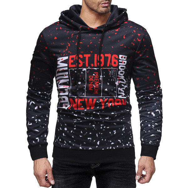 Hanorac zilnic pentru bărbați de culoare închisă cu imprimeu