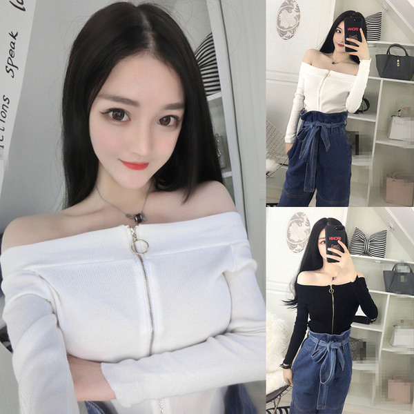 Γυναικεία πουλόβερ με φερμουάρ στο λευκό και μαύρο χρώμα