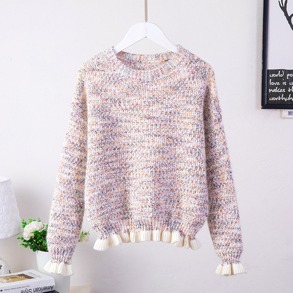 Meleg női pulóver O-alakú gallérral, három színben