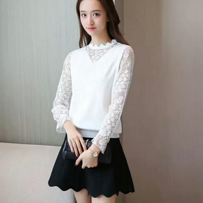 Κομψό γυναικείο πουλόβερ με μανίκια δαντέλα και πέρλες  σε τέσσερα χρώματα