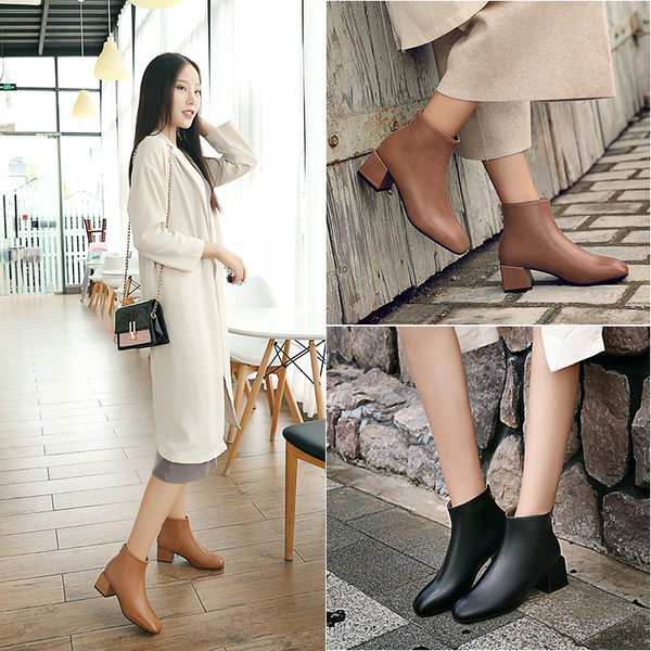 Κομψές  γυναικείες μπότες με χοντρό τακούνι σε τρία χρώματα