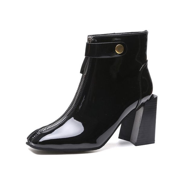 Γυναικείες μπότες  με χοντρό τακούνι και φερμουάρ σε δύο χρώματα