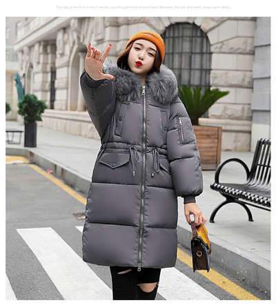 Χοντρό και μακρύ χειμωνιάτικο γυναικείο μπουφάν - μαύρο, λευκό, σκούρο πράσινο, γκρι χρώμα