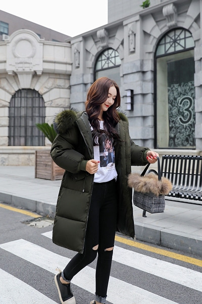 Női vastag és hosszú téli kabát - fekete, fehér, sötétzöld, szürke