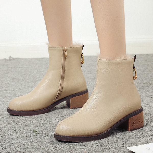 Cizme de top de damă cu puf în negru și bej