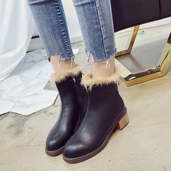 Cizme de top de damă cu puf în negru și bej