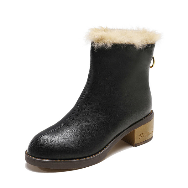 Cizme de top de damă cu puf în negru și bej