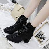 Cizme casual dama cu sireturi si toc gros in doua culori