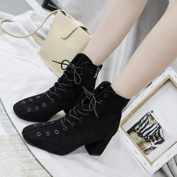 Cizme casual dama cu sireturi si toc gros in doua culori