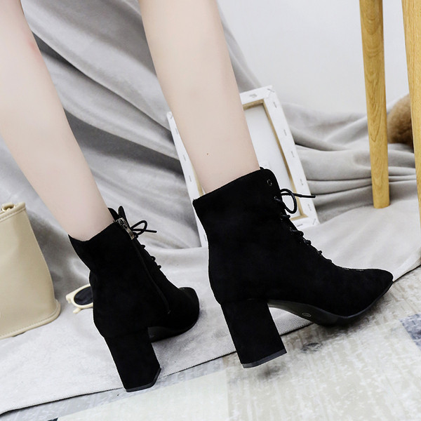 Cizme casual dama cu sireturi si toc gros in doua culori