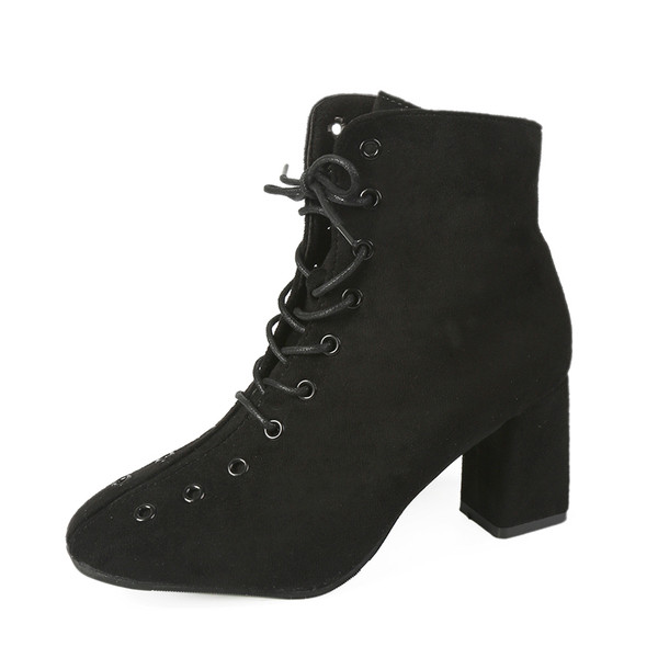 Cizme casual dama cu sireturi si toc gros in doua culori