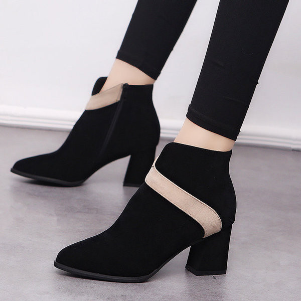 Cizme moderne de dama cu toc gros in doua culori