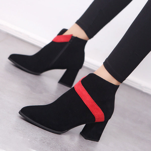 Cizme moderne de dama cu toc gros in doua culori