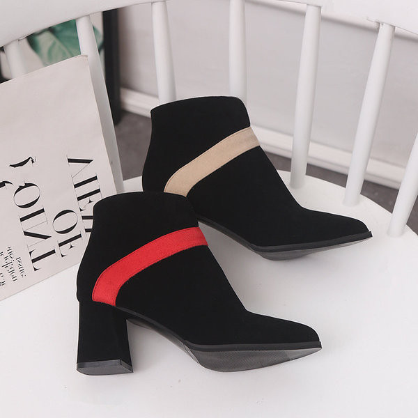 Cizme moderne de dama cu toc gros in doua culori