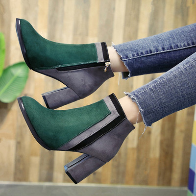 Γυναικείες μπότες με χοντρό τακούνι σε μαύρο και πράσινο χρώμα