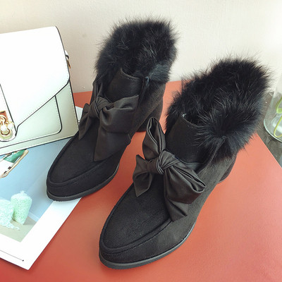 Γυναικείες μπότες με κορδέλα και  γούνα σε δύο χρώματα