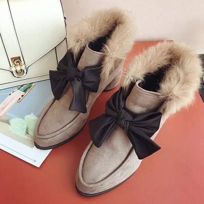 Γυναικείες μπότες με κορδέλα και  γούνα σε δύο χρώματα
