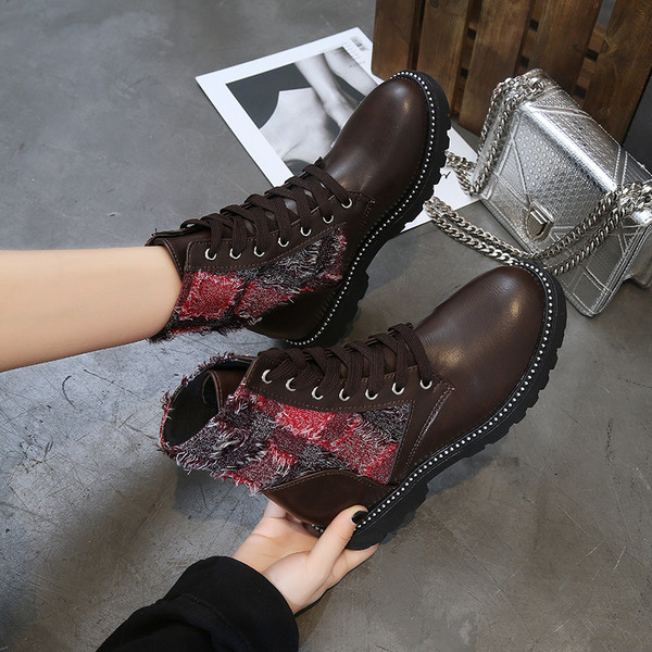 Cizme de top dama cu sireturi in negru si maro