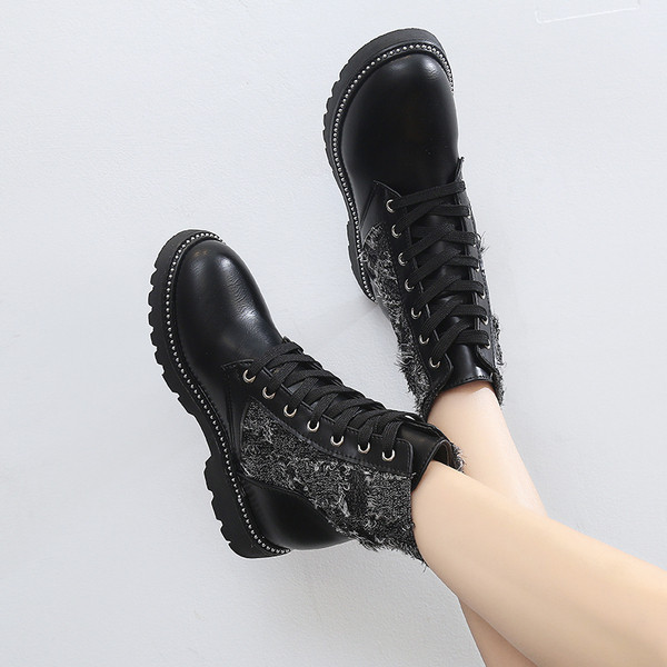 Cizme de top dama cu sireturi in negru si maro