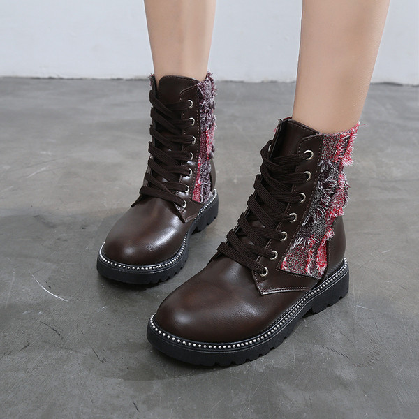 Cizme de top dama cu sireturi in negru si maro