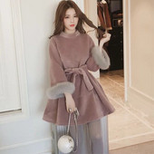 Rochie de iarna de dama moderna croiala model cu puf pe maneci in mai multe culori