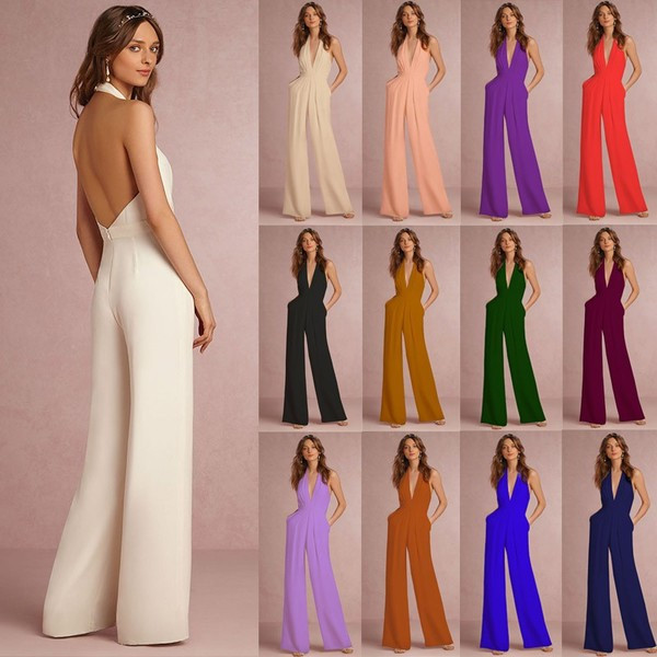 Stílusos női jumpsuit V-nyakkal és csupasz háttal