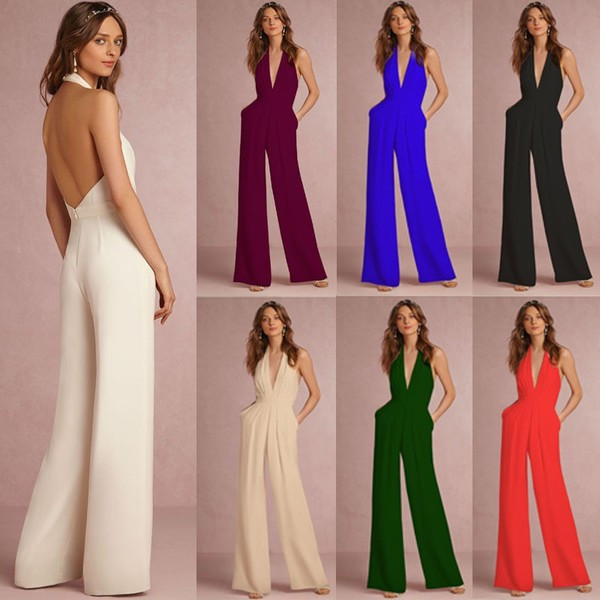 Stílusos női jumpsuit V-nyakkal és csupasz háttal