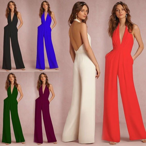 Stílusos női jumpsuit V-nyakkal és csupasz háttal