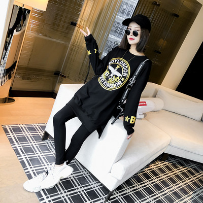 Γυναικείο σετ - μακρυά μπλούζα με εκτύπωση και κολάν