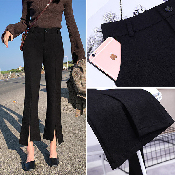 Pantaloni de dama la moda pentru femei cu picioare asimetrice in negru