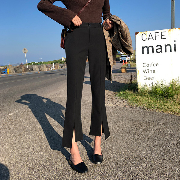 Pantaloni de dama la moda pentru femei cu picioare asimetrice in negru