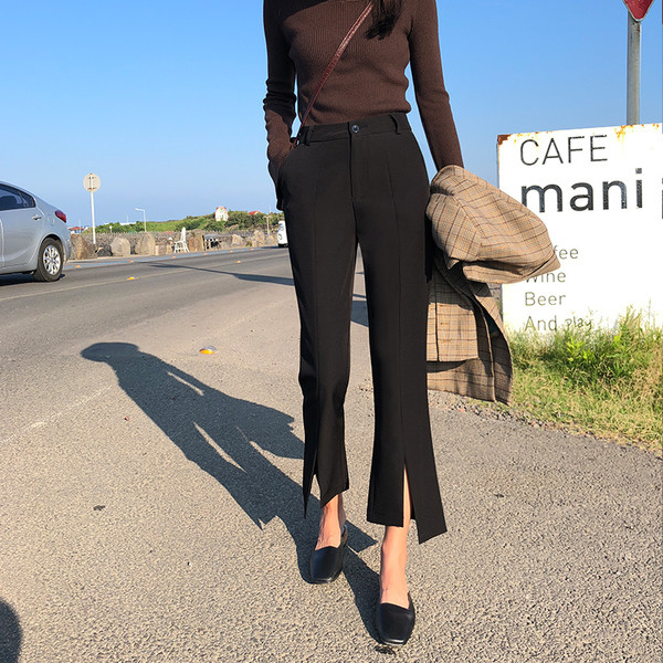 Pantaloni de dama la moda pentru femei cu picioare asimetrice in negru