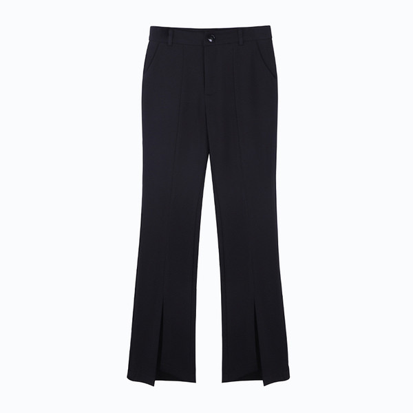 Pantaloni de dama la moda pentru femei cu picioare asimetrice in negru