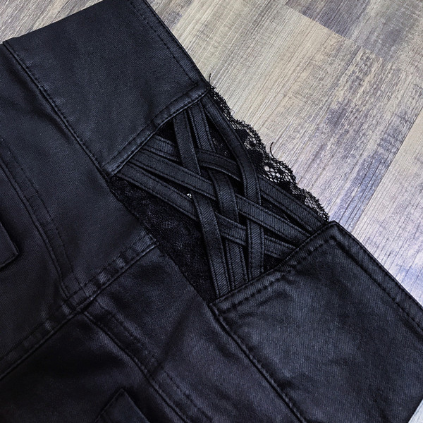 Pantaloni eleganti de dama cu dantela si talie inalta