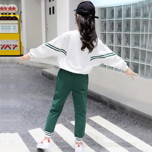 Set zilnic pentru copii pentru fete cu inscripție și curea în negru și verde