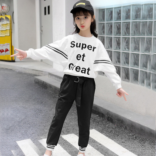 Set zilnic pentru copii pentru fete cu inscripție și curea în negru și verde