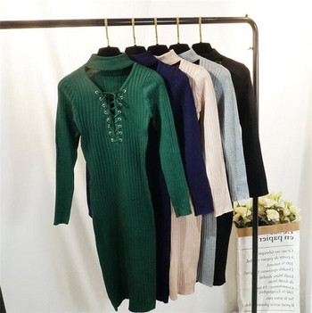 Γυναικείο φόρεμα φθινόπωρο-χειμώνα με στοιχεία σε διάφορα χρώματα