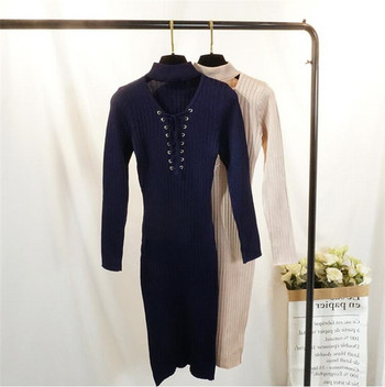 Γυναικείο φόρεμα φθινόπωρο-χειμώνα με στοιχεία σε διάφορα χρώματα