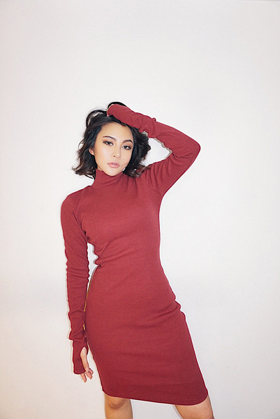 Modern női téli ruha magas gallérral több színben