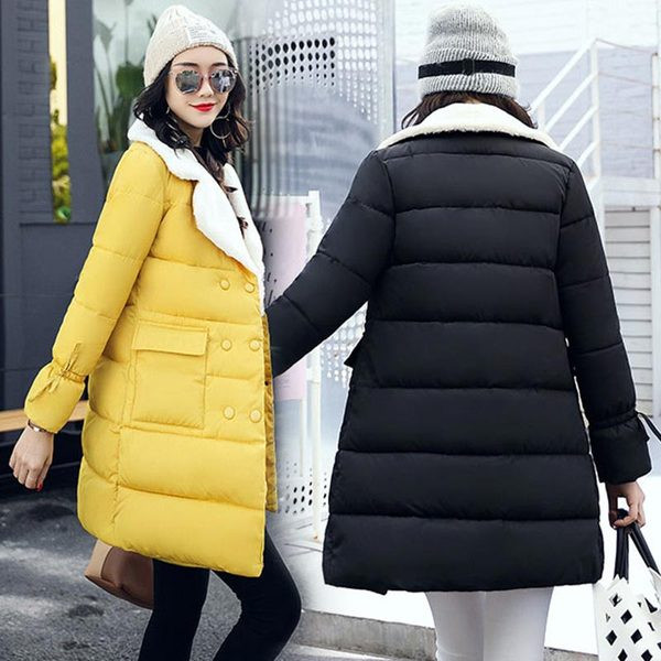 Дълго дамско яке с мека яка и големи джобове в различни цветове