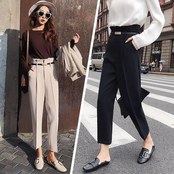 Pantaloni casual dama cu talie inalta in trei culori