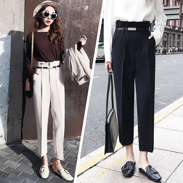 Pantaloni casual dama cu talie inalta in trei culori