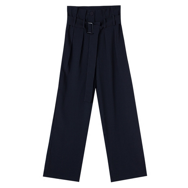 Κομψό γυναικείο παντελόνι σε μαύρο χρώμα με υψηλή μέση και ζώνη