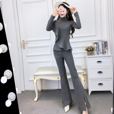 Κομψό γυναικείο σετ  σε δύο κομμάτια σε γκρι χρώμα