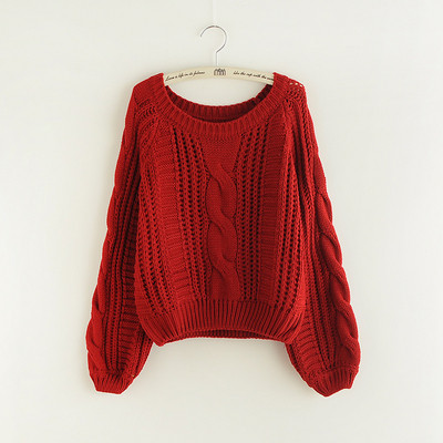 Széles női pulóver O-nyakkal